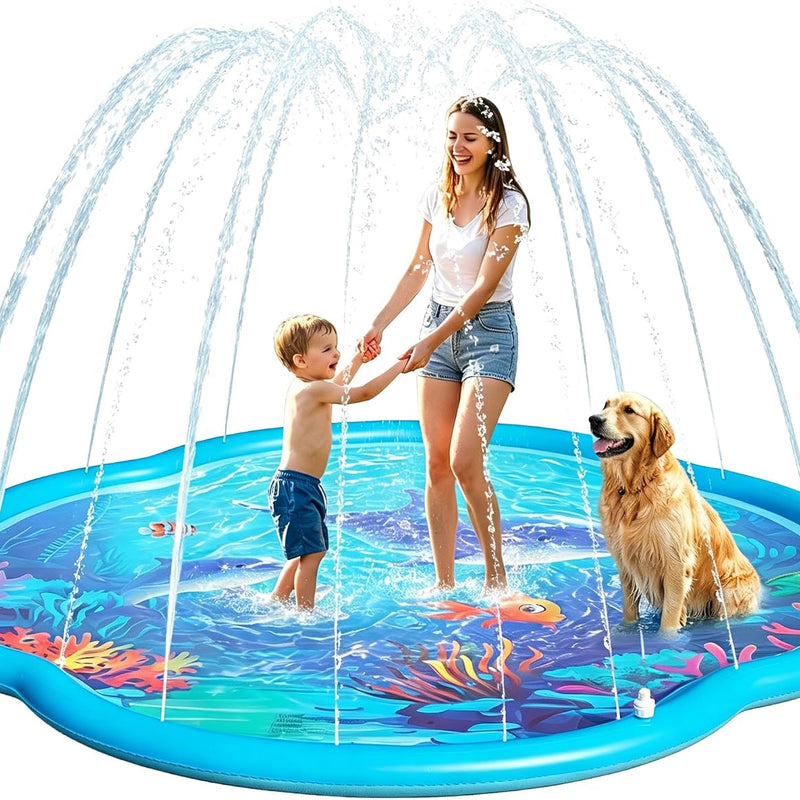 Splash Pad Sprinkler for Kids & Dog, 75" Round Sea World Splash Pad for Kids Ages 2+, Thicken Outdoor Water Toy Play Mat for Children, Backyard Inflatable Sprinkler Shallow Pool Fountain Pad