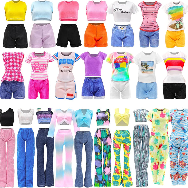BARWA 30 PCS Doll Clothes and Accessories Casual Sport Sweet Outfits Pajamas Top and Pants Shorts High Heel Flat Shoes for 11.5 Inch Girl Doll