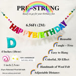Pre-Strung Happy Birthday Banner - Felt Ball Garland, Reusable Rainbow Party Decorations for Kids Room Decor