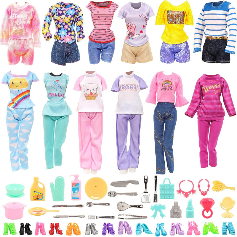 ENOCHT Doll Clothes and Accessories Including 5 Wedding Gowns 9 Fashion Dresses 3 Tops 3 Pants 1 Evening Dresses 2 Swimsuits Bikini 20 Hangers 18 Shoes and 22 Accessories Toys for 11.5 inch Doll