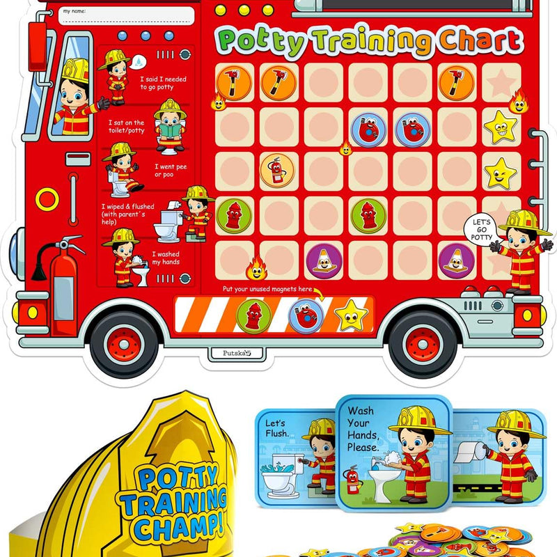 PUTSKA Potty Training Chart Toddler Boys, 35 Stickers, Crown, Firefighter