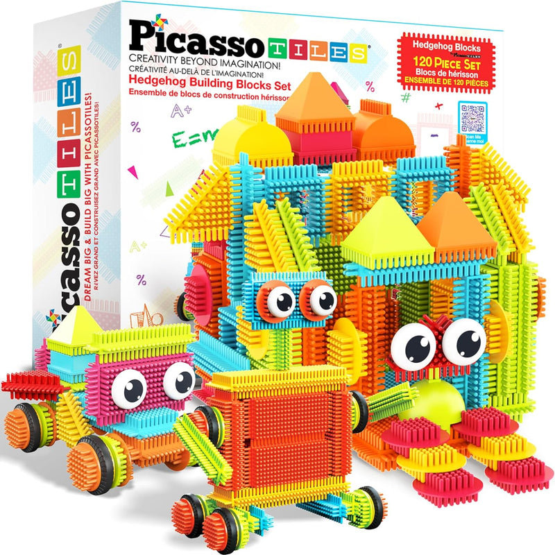 PicassoTiles 120pcs Hedgehog Interlocking Building Blocks for Preschool and Kindergarten