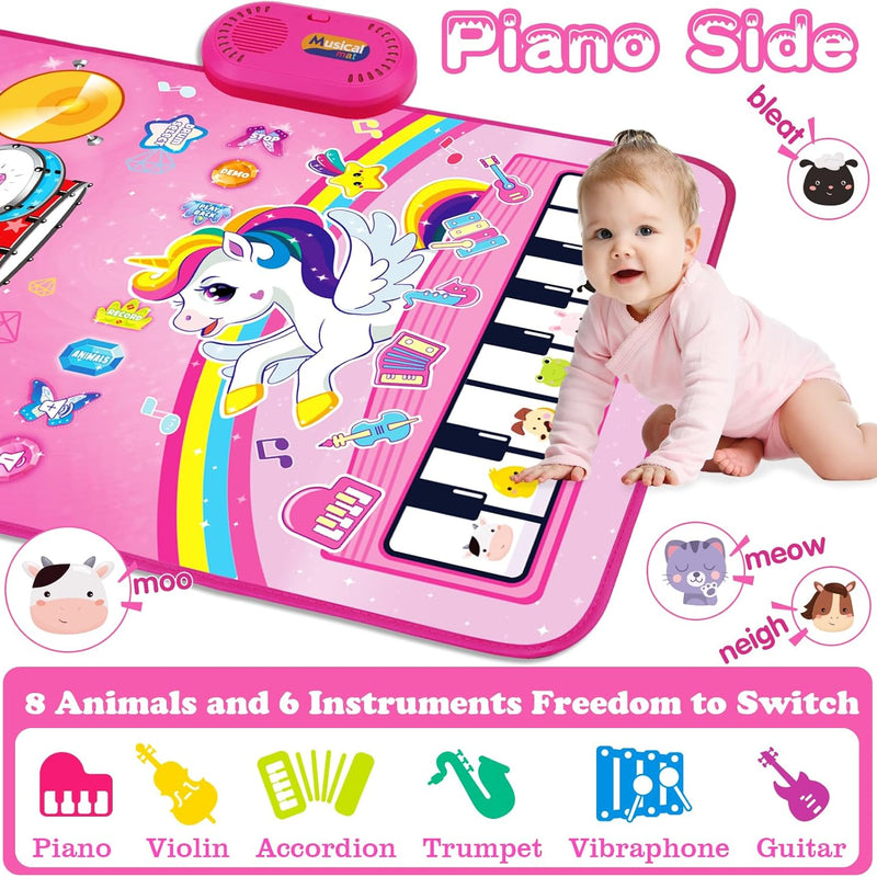 Baby Music Mat 3 in 1 Piano Drum Animal Touch Unicorn Toy for 1 2 Year Old Girls