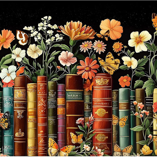 Vintage Wildflowers and Books 500-Piece Puzzle: Recycled Cardboard Jigsaw Challenge for Adults and Seniors
