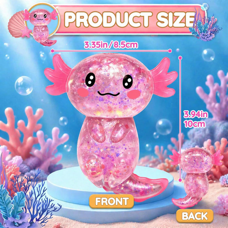Axolotl Squishy Glitter Stress Relief Toy, Stretchy Axolotls Stress Ball, Relief Squishy Toys, Fidget Toys for Kids Youth Adult, Salamander Gift for Party Birthday Christmas (Pink)