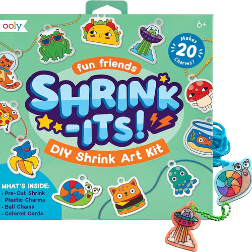 Ooly DIY Shrink Art Charms Kit, 28 Pc – Fun Friends | Ages 6+, 20 Plastic Pre-Cut Charms, Ball Chains & Colored Cords, Jewelry Making Activity, Fun Interactive Gift for Kids