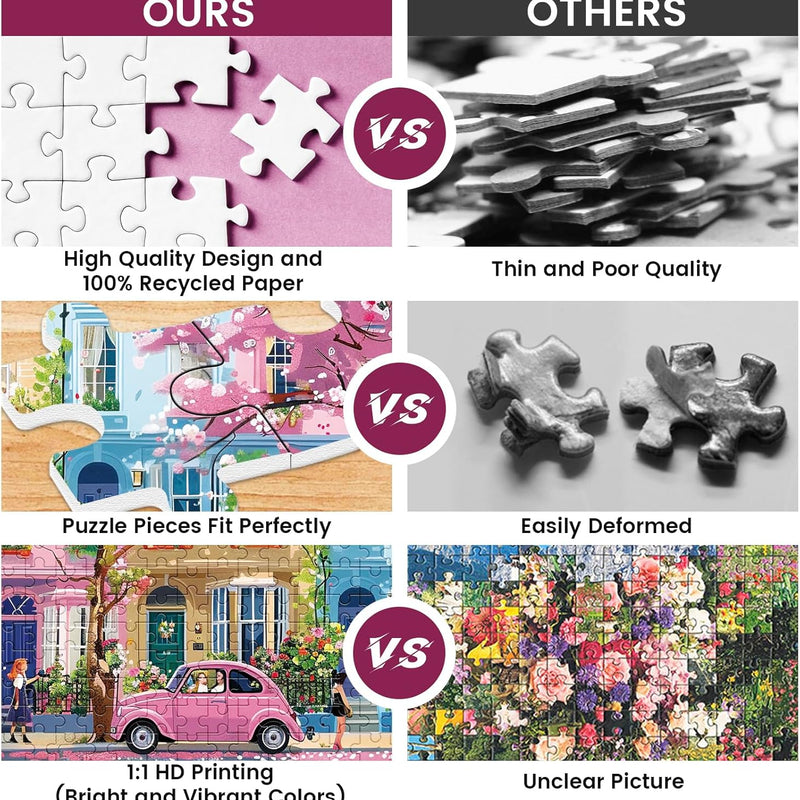 J.Biley 500 Piece Spring Street Jigsaw Puzzle for Adults & Teens, Blooming City Scene, Premium Recycled Cardboard, Anti-Glare HD Print, Letter-Coded Back, 20.5x15 Inch.
