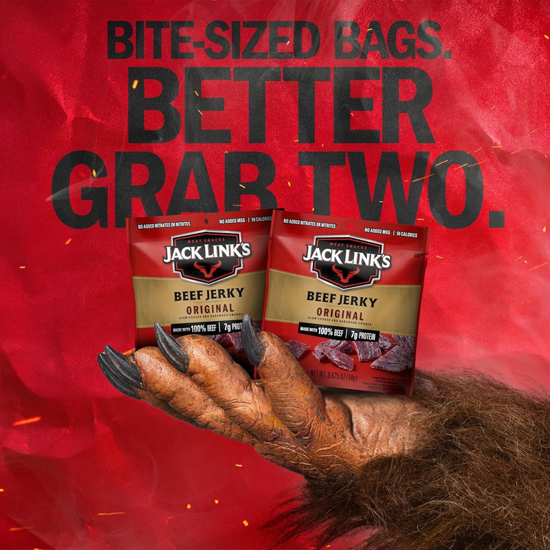 Jack Link's Beef Jerky Multipack - Original - Made with 100% Real Beef - Ready to Eat Real Meat Protein Snacks - 7g Protein per Serving - 0.625 oz Bags (20 Pack)