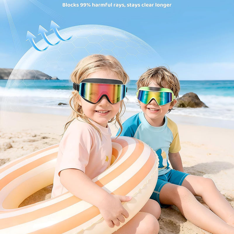 Aegend Kids Swim Goggles 2 Pack – Large Frame Anti Fog Soft Silicone Leak Proof UV Protection for Boys Girls Age 3-15