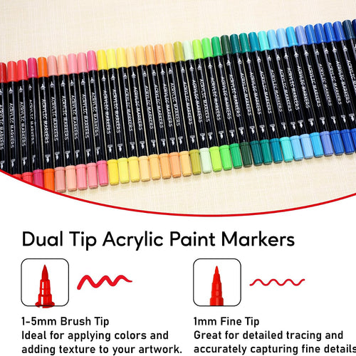 Recheel 30 Colors Acrylic Paint Markers, Dual Tip Fine and Brush Tips for Detailed Art, Crafting, Rock Painting, Wood, Glass, Ceramic, and More
