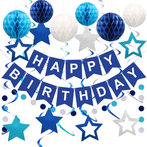 Vibrant Birthday Decorations: Happy Birthday Banner, Honeycomb Balls, Hanging Swirls, Garland for Men, Women, Boys, Girls