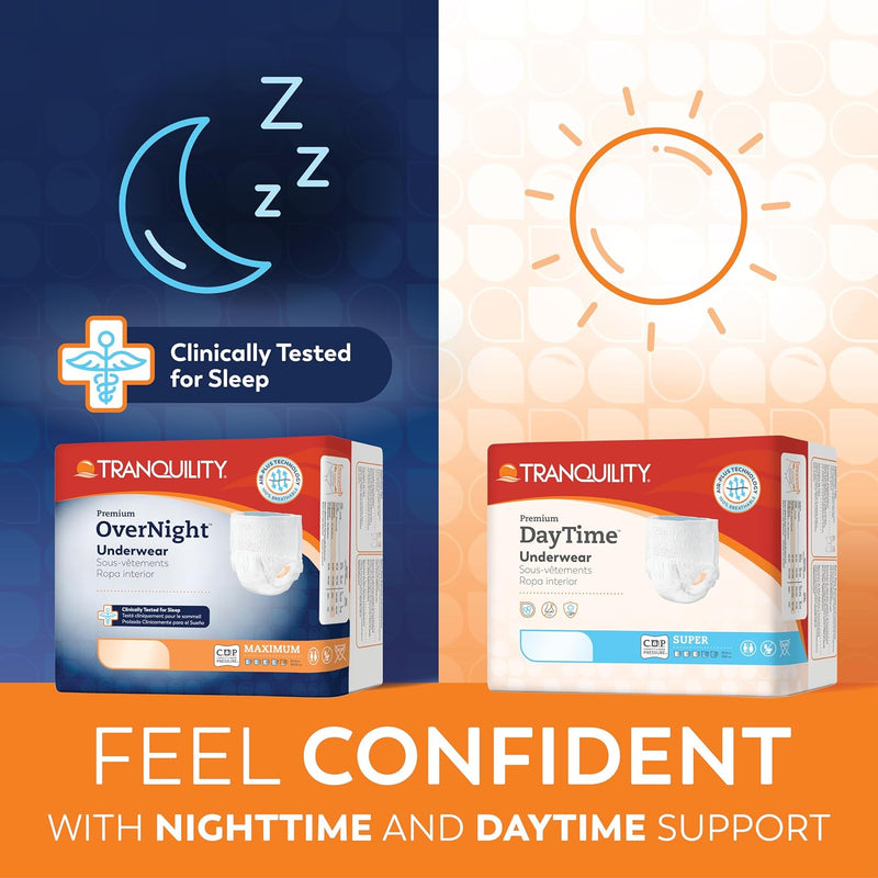 Tranquility Overnight Absorbent Underwear, XL, Maximum, 66 in, 14 ct | All-Night Sleep, Breathable Comfort, Adult Diapers