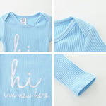 Baby Romper with Baby Mittens & Newborn Hats Footless Long Sleeve | Solid Onesie Hi Im New Here Baby Clothes Boy Girl Newborn Onesie Romper 0-3 Months Baby Boy Stuff Coming Home Outfit Gifts