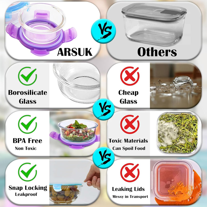 8oz Glass Food Storage Containers with Airtight BPA-Free Lids 6 Pack, 1 Cup Small Glass Freezer Containers for Sauce, Sides, Meal Prep - Reusable & Dishwasher Microwave Fridge Freezer Safe