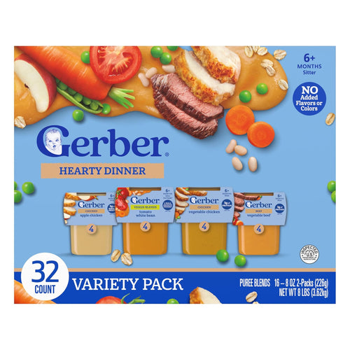 Gerber Stage 2 Nourishing Blends Hearty Dinner Baby Food, 4 Oz, 32 Pack | Stage 2 nourishing blends hearty dinners variety pack; 32 x 4 oz tubs