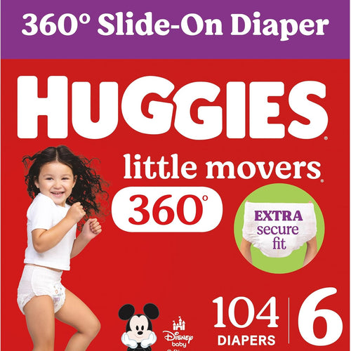 Huggies Little Movers HuggFit 360 Diapers Size 6, 104 Count (2 Packs of 52)