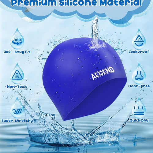 Aegend Kids Swim Cap 2 Pack, Silicone Waterproof Swim Cap for Kids Age 3-15 | Comfortable Swimming Cap for Girls Boys Toddlers Youth, Fits Long & Short Hair, Durable Cap for Swim Lessons Pool