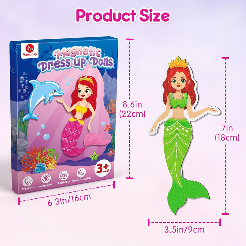 Mocoosy Magnetic Dress Up Dolls for Girls, Princess Mermaid Fairy Ballerina Magnet Doll Playset, Travel Game Airplane Car Road Trip Activity Essential Toy Birthday Gift for Toddler Girl Age 3 4 5 6 7