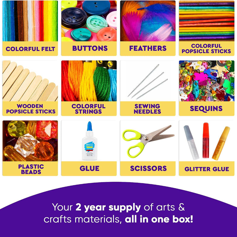 Blue Squid 3000+ pcs Arts and Crafts Supplies for Kids | Craft Kit Box for Kids Age 4-5, 4-8, 6-8, 8-12 | Craft Supplies & Materials Crafts Set Toys Art Box Gifts for Girls Boys Bulk Art Kit