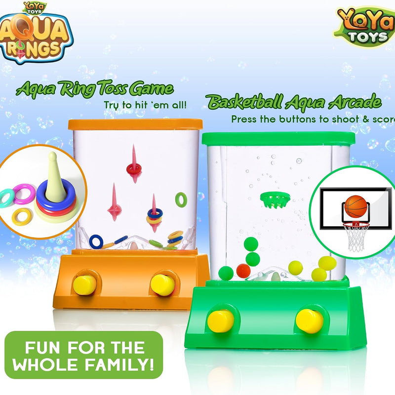 YoYa Toys Aqua Rings Handheld Water Game - Set of 2 - Water Ring Toss and Basketball Hoop Toy - Gift for Ages 3 4 5 6 7 8 9 - Nostalgic 80's 90's Retro Mini Games - Fun Car Road Trip Travel Activities