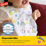 Glad for Kids Disposable Paper Bibs with Crumb Catcher, Unicorns, 30 Count | Absorbent, leakproof design for mess-free feeding at meals, crafts, parties, and travel