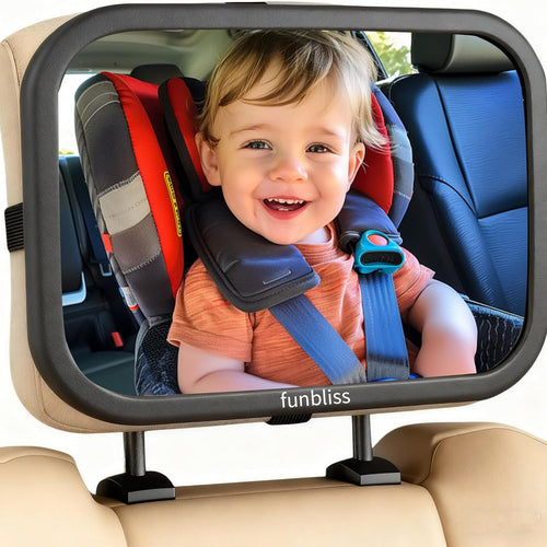 Funbliss Baby Car Mirror for Rear Facing Seat | 360° Rotation, Safety Certified Shatterproof Acrylic Glass, Clear Wide View,Infant Mirror for Car Seat Rear Facing