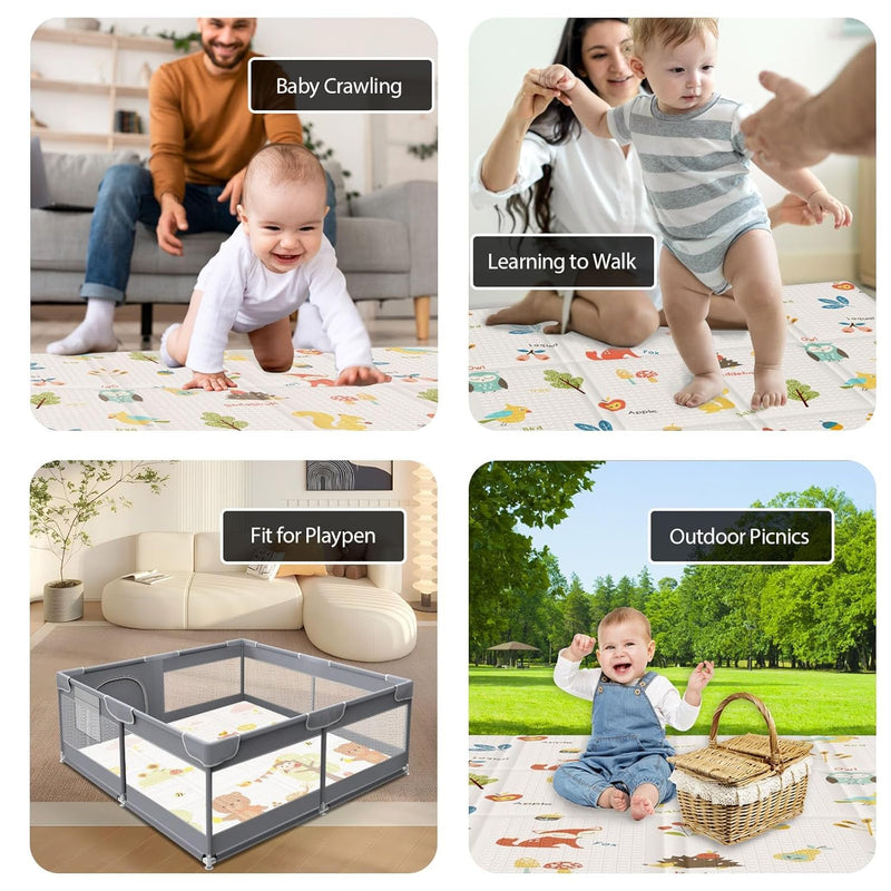 XVISHX Baby Play Mat, 50 x 50 Inch Play Mat Perfect for Use Baby Playpen, Foldable Baby Foam Playmat for Floor, Portable Waterproof Activity PlayMats for Babies, Infants and Toddlers