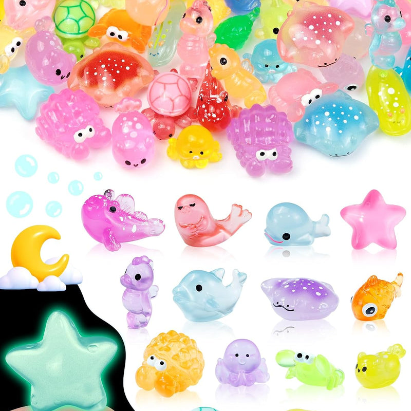 FIVEIZERO 100PCS Luminous mini Resin Animals Bulk - 20 Styles Glow in The Dark Plastic Tiny Animals Figures for Dollhouse, Fairy Garden, Aquarium, Party Favors & DIY Craft Decor