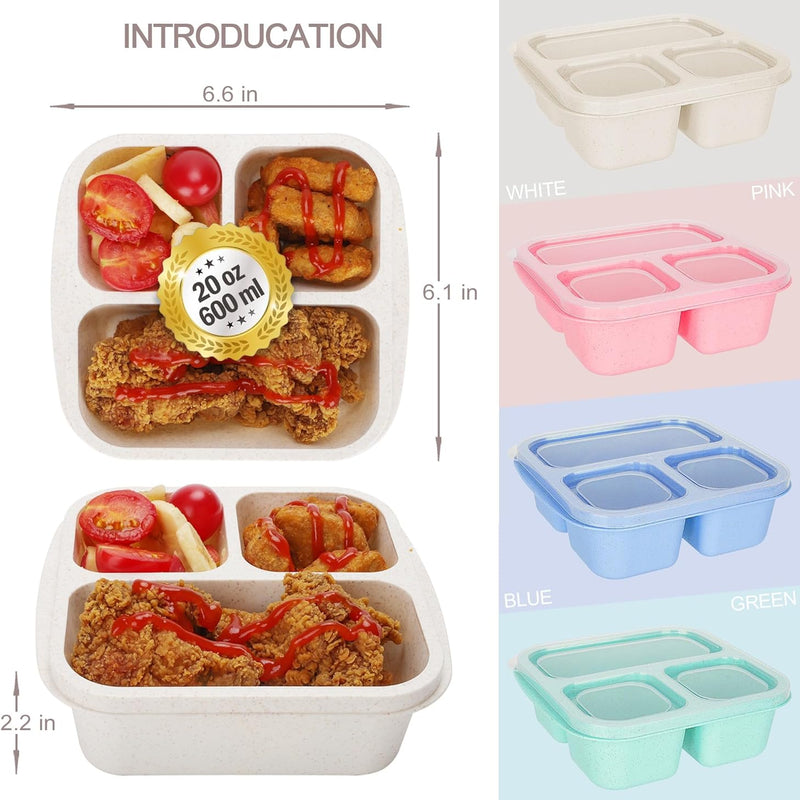 TOUWMX Bento Box For Kids, 4 Pack 3 Compartments Meal Prep Containers Reusable Lunch Containers, Food Storage Containers With Lids, Stackable Snack Boxes for School, Work, and Travel