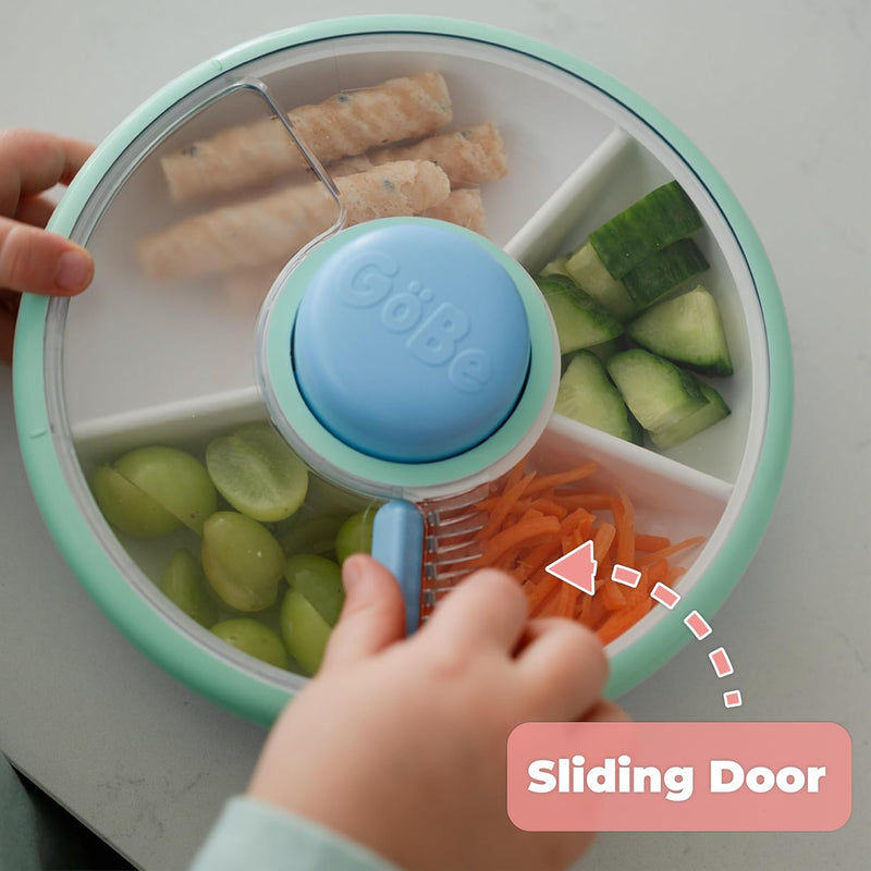 GoBe Kids Small Snack Spinner Slide, 4 Compartment Dispenser and Lid | Reusable Snack Container, Lid, BPA/PVC Free, Dishwasher Safe, No Spill, Travel Accessories, Bento Container, Twinberry