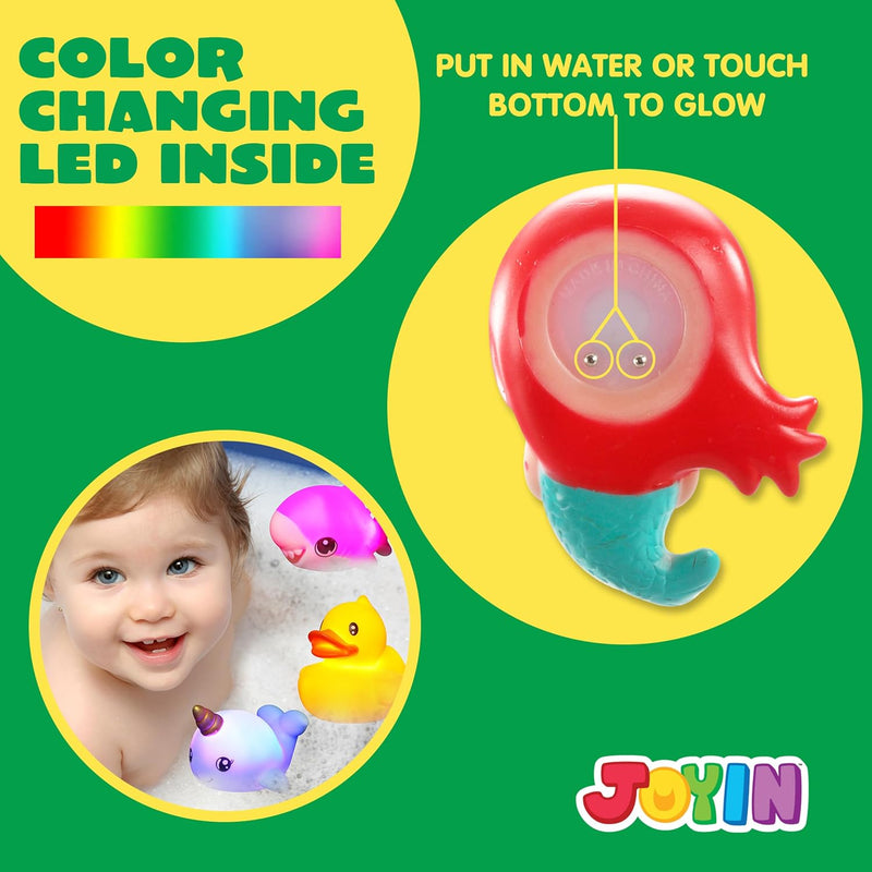 JOYIN 12 PCS Light Up Bath Toys, Toddler Flashing Colourful LED Bathtub Mermaid Toy, Baby Bathtime Floating Rubber Shower Gifts for Infant Kids Girls Valentines Easter Basket Stuffers Pool Party Favor