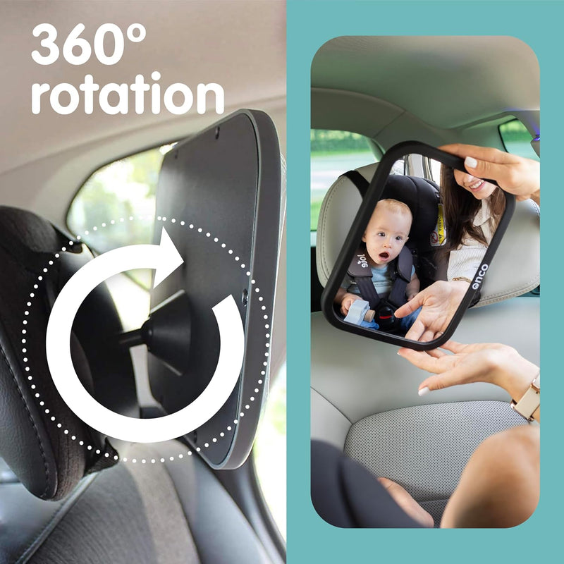 Baby Car Mirror for Rear Facing Seats (2 Pack) | Double award-winning, shatterproof and shakeproof baby car mirror with 360° rotation and clear convex view for newborn safety