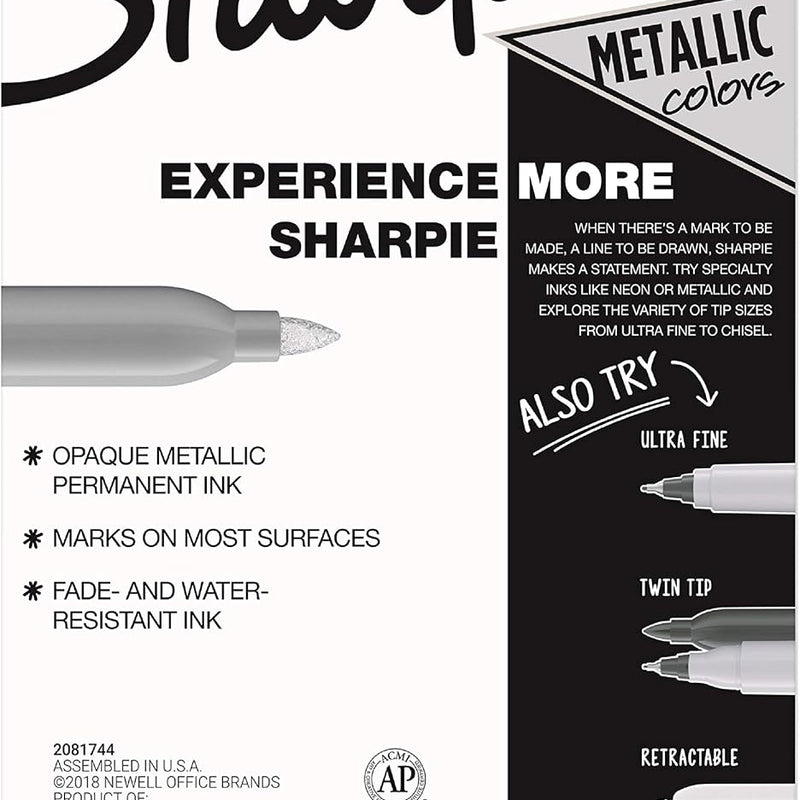 Sharpie Metallic Permanent Markers, Fine Point, Assorted Metallic, 6 Count