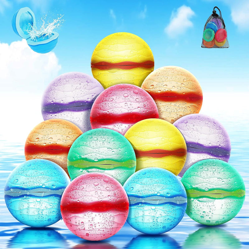12 PCS Reusable Water Balloons, Self-Sealing Refillable Magnetic Water Balls, Pool Beach Water Toys for Boys and Girls, Outdoor Summer Toys for Kids Ages 3+