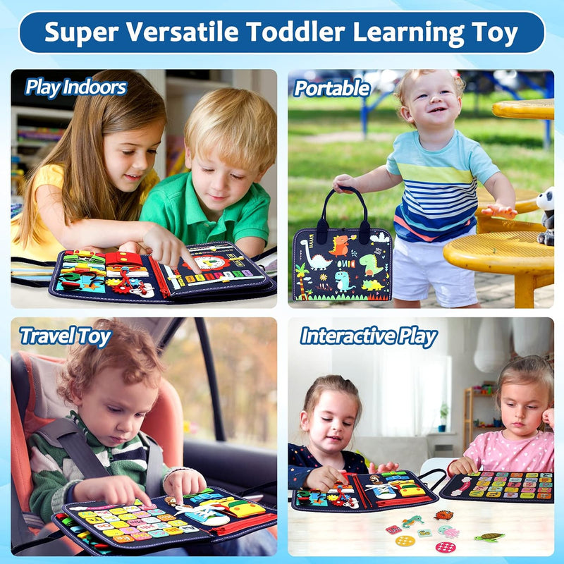 Montessori Busy Board & Busy Book for Toddlers – Sensory & Learning Toy that Keeps Kids Busy, Travel Toy for Airplane & Car, Screen for Boys & Girls (Blue/P4)