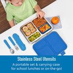 Bentgo Kids Stainless Steel Utensil Set - Reusable Fork, Spoon & Storage Case, PFAS- & BPA-Free, Easy-Grip Handles, Lightweight, Dishwasher Safe, School Lunch, Travel & Outdoors (Blue)