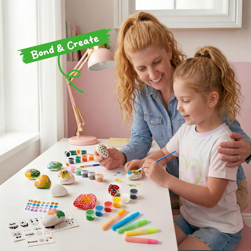 Rock Painting Kit- Glow in The Dark Rock Kit, Arts and Crafts for Kids Ages 6-12, Art Supplies Toy, Kids Craft Paint Kits, Arts & Crafts for Boys Girls Birthday Party Gift Toy