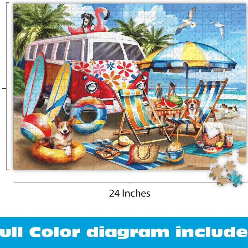 Buffalo Games – Dog Days of Summer by Tom Wood 750 Piece Jigsaw Puzzle for Adults – Precision-Cut Pieces, Beautiful Artwork, and Hours of Relaxing Fun - Relaxing Beach Day with The Family Pet