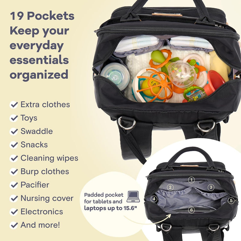 RUVALINO Baby Diaper Bag Backpack with Changing Pad, Baby Shower Gifts | Baby Essentials, Waterproof Travel Baby Bags for Mom Dad Girl Boy, Insulated Bottle Holders, Pacifier Case, Large Capacity