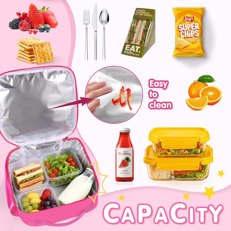 Nsrzua Lunch Bag Kids-Kids Insulated Lunch Bag with Adjustable Strap - Reusable Leakproof Lunch Box for Girls, Preppy School Lunch Tote for Travel, Picnic,School & Winter Camp