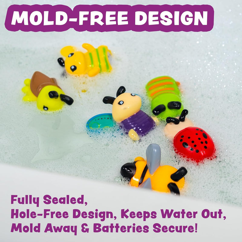 Tub Works Bugs Light Up Bath Toys, 6-Pack - Water-Activated Color-Changing Sensory Toys for Toddlers