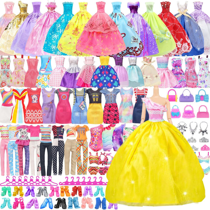 ZITA ELEMENT 101 Pcs Doll Clothes and Accessories Ramdom Style Gift Box Package, 5 Wedding Gowns 2 Fashion Dresses 2 Casual Outfit 2 Swimsuits 67 Accessories for 11.5 inch Doll Clothes for Age 3-10