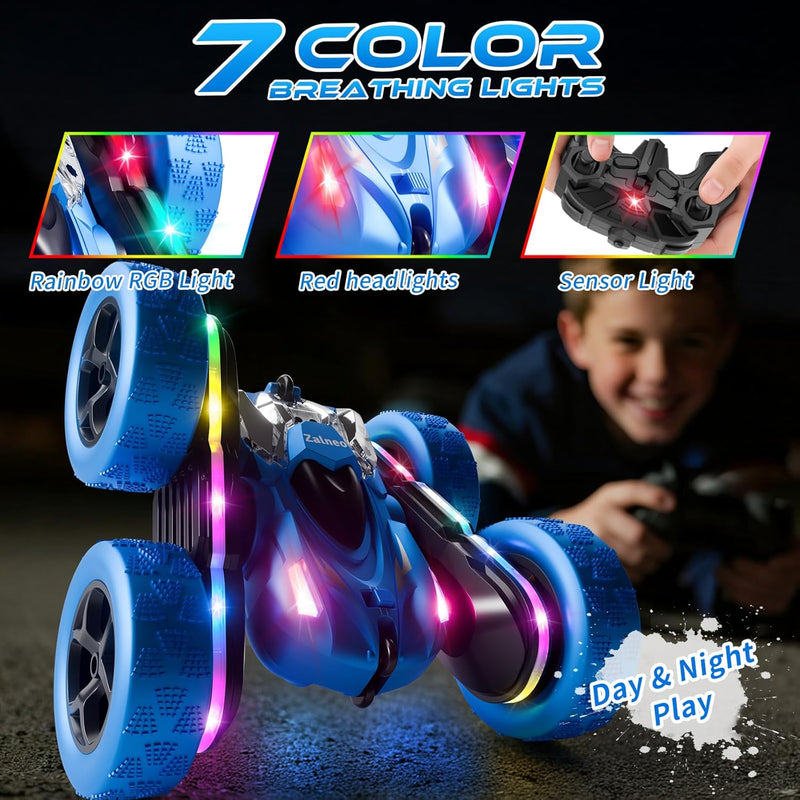 Remote Control Stunt Car 4WD 360° Flip Double-Sided RC Car with LED Light Bar and 2.4GHz Outdoor Play for 6-12 Year Old Boys