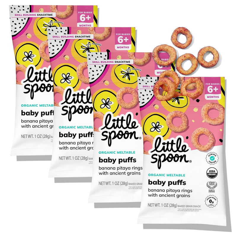 Little Spoon Blueberry Carrot Meltable Baby Wheels, 1 Oz Bag, 4 Pack | Organic Corn, Quinoa & Sorghum, No Added Sugar Snacks, Encourages Self-Feeding, For Babies 6+ Months