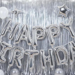 Silver Happy Birthday Aluminum Foil Balloon Decoration Kit for Kids and Adults