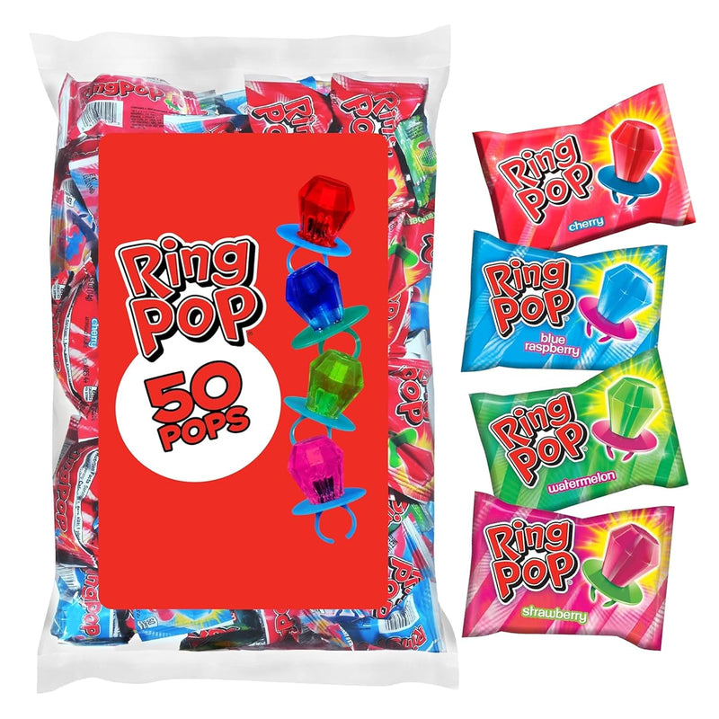 Ring Pop Lollipops - Bulk Candy Individually Wrapped Suckers Variety | Party Pack- 20 Count w/Assorted Flavors - Hard Candy for Party Favors, Kids & Goodie Bag Stuffers 0.63 Pounds