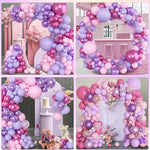 Amandir 153pcs Balloon Garland Kit, 4 Size Options, Pink, Purple, Red, Latex, and Metallic Balloons for Birthday Party Decor