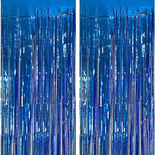 Blue Party Decorations 2 Pack Ocean Party Streamers Tinsel Fringe Curtains Photo Booth Props Celebration Decorations Set