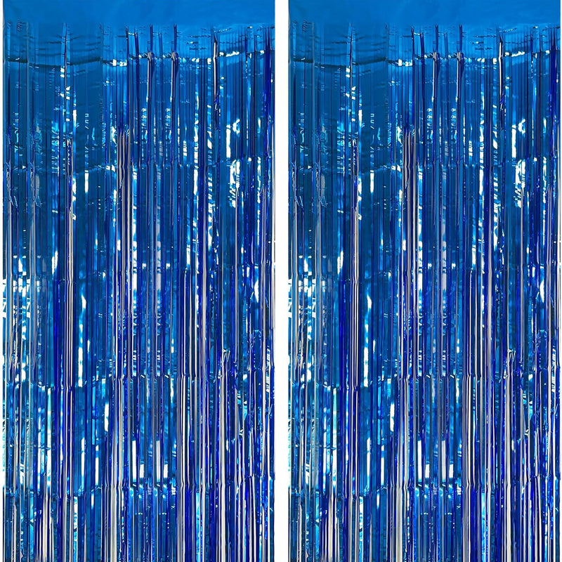 Blue Party Decorations 2 Pack Ocean Party Streamers Tinsel Fringe Curtains Photo Booth Props Celebration Decorations Set