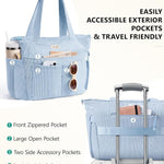 Bagstellar Corduroy Tote Bag for Women, 17 Pockets Laptop Work Tote Purse | Large 15.6” Computer Bag w/ 40oz Cup Holder & Strap, Zipper Teacher Nurse Bible Shoulder Bag for School Travel College Office